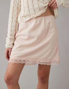 Short Slip Skirt Outfit, Slip Skirt Outfit, Mini Slip Skirt, Hanes Socks, Lace Trim Shorts, Slip Skirt, Satin Skirt, Fashion Line, Petticoat