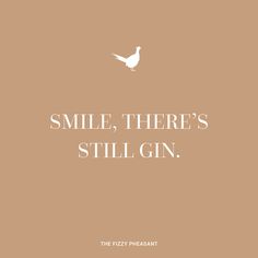 a white bird sitting on top of a brown background with the words smile, there's still gin