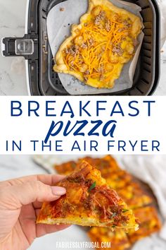 the breakfast pizza in the air fryer is ready to be eaten