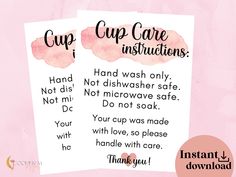 cup care instructions on pink watercolor background