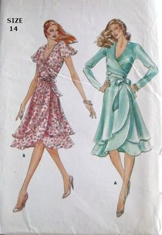 two women's dresses, one in green and the other in pink