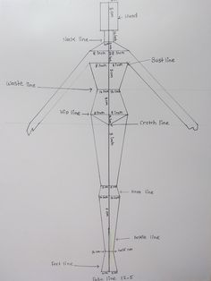 a drawing of a man's body with lines drawn on the back and sides