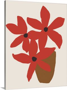 red flowers in a brown vase on a white background