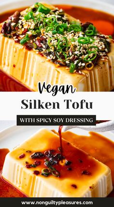 vegan silken tofu with spicy soy dressing is an easy and delicious vegetarian side dish