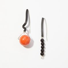 Playful Persimmon Earrings by Dagmara Costello (Mixed-Media Earrings) Bold Orange Drop Earrings, Modern Orange Drop Earrings, Mismatched Earrings Ideas, Jewelry Artist, Ceramic Earring, Artful Home, Mismatched Earrings, Fall Earrings, Onyx Bead