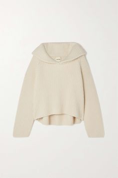 Khaite Top, Knitwear Collection, 가을 패션, Lookbook Outfits, Ribbed Sweater, Cashmere Sweater, Shawl Collar, Cashmere Sweaters, Shoulder Sleeve