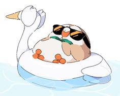 a cartoon duck floating on top of an inflatable floater with sunglasses on