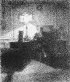 a blurry photo of a person sitting on a couch in a room with a window