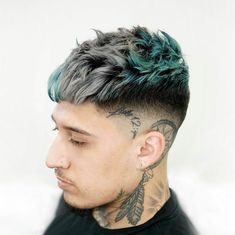 Teal Hair Color Men, Men Coloured Hair, Hair Color Ideas For Men Highlights, Grey Hair Color Men, Mens Hair Color, Green Hair Men, Silver Blue Hair