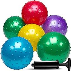 six different colored balls are arranged in a circle