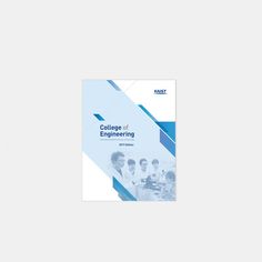 the college of engineering brochure is shown in blue and white colors, with three people