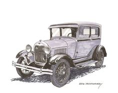 an old car is shown in this drawing