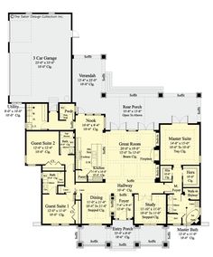 the first floor plan for this house shows the living area and dining room, as well as