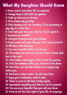 a poem written in pink with the words what my daughter should know you about it