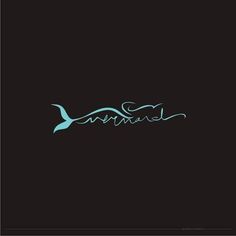 the word mermaid written in cursive writing on a black background with a seagull