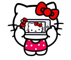 an image of a hello kitty holding a camera