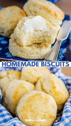 two pictures of biscuits on a blue plate