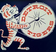 a tiger holding an umbrella with the word detroit tigers on it's side, in front of a black background