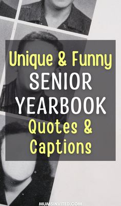 an advertisement for the senior yearbook and captions