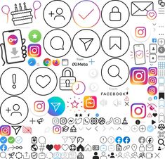 an image of various social icons on a white background with different colors and shapes to choose from