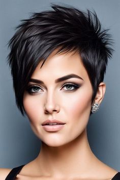 Asymmetrical Bob Short Edgy With Bangs, Asymetrical Haircut Edgy, Asymmetrical Pixie Edgy, Short Asymmetrical Hairstyles, Pinterest Short Hairstyles, Edgy Pixie Hairstyles, Modern Pixie, Bold Haircuts, Asymmetrical Pixie Cuts