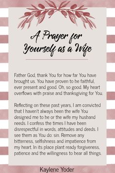 a prayer for your husband's vision with an image of the words in pink and white