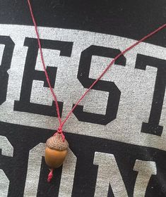 an acorn hanging from a string on top of a t - shirt