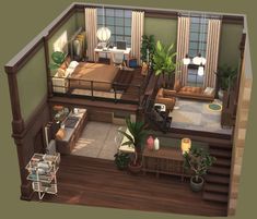 an aerial view of a living room and bedroom