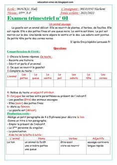 an exercise sheet with the words in french