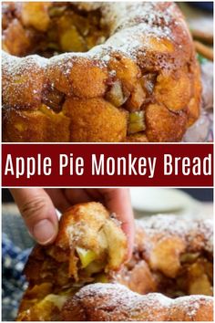 an apple pie monkey bread is cut in half