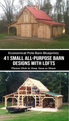 two pictures showing the different types of barn designs and their functions to build one or more barns