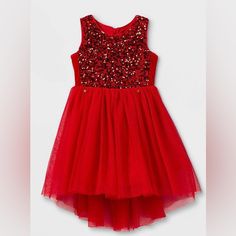 Cat And Jack Brand Red Sequin Little Girls Dress Size Xs. New With Tags! The Top Is Covered In Shiny Red Sequins And The Bottom Is A Flowy Tulle - The Perfect Dress To Make Your Little Girl Feel Like A Princess! This Item Comes From A Smoke Free, Dog Friendly Home. Tags: Valentine’s, Red, Sequin, Girl’s, Xs, Cat And Jack, Party, Princess, Tulle, Dress Up Pre Teen Chritmas Dresses, Red Dress Kids, Christmas Dress Ideas, Red Sparkly Dress, Kent Family, Red Tulle Skirt, Pretty Party Dresses, Dress Target, Tulle Skirt Dress