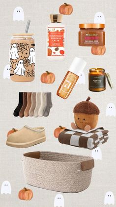 a collage of halloween items including pumpkins, candles and other things to put on the wall