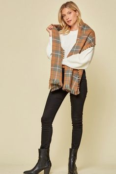 We love subtle colors like this shawl! Double sided shawl that can be worn as a shawl and a scarf. We love this look with a belt! Plaid Scarf, Shawl, Love This, Double Sided, Plaid, Color