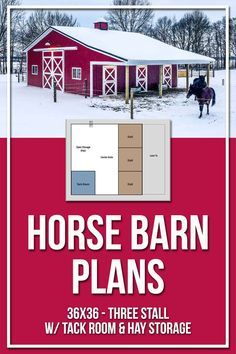 the horse barn plans are shown in red and white