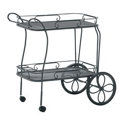 a black metal serving cart with wheels