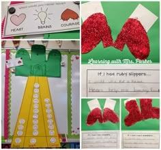 collage of pictures with paper and crafting materials for children's crafts, including shoes