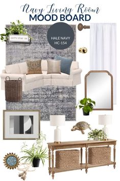 a living room mood board with furniture and decor