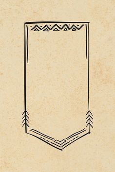 a drawing of a pocket with an arrow on the front and side, in black ink