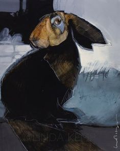 a painting of a rabbit sitting on the ground