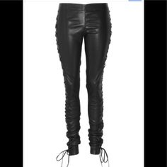 Joseph “Harley” Style Pull- On “Leather Pants. Capsule Collection Piece- Hard To Find !! Size 38. Runs Full. Fits Size 6. Black Leather Skinny Pants With Lace-Up-Detailed Sides. Joseph Pants Have An Elasticated Waist, Seamed Panels, Ties At Ankles, Raw Hems And Simply Slip On. 100% Lambskin; Fabric2: 97% Cotton, 3% Elastane. Specialist Clean. Leather Pant, Capsule Collection, Pant Jumpsuit, Leather Pants, Black Leather, Size 2, Pants For Women, Slip On, Lace Up