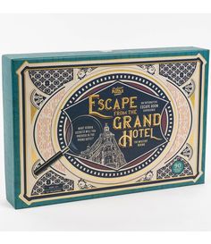 an escape grand hotel sign with a pen in it's box on a white background