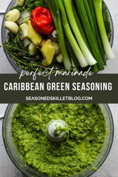 Caribbean Green Seasoning is the perfect marinade or flavour enhancer to a variety of meals. It’s incredibly easy to prepare, and so full of vibrant aromatic flavour! Just toss a delicious blend of fresh vegetables and herbs into a food processor or blender and you’re done. It can be added to savoury sauces, stews, curries, soups and is often used as the base seasoning to meats, poultry, fish and seafood! Caribbean Green Seasoning, Caribbean Green Seasoning Recipe, Green Seasoning Caribbean, Green Seasoning Recipe, Savoury Sauces, Green Seasoning, Caribbean Foods, Carribean Food