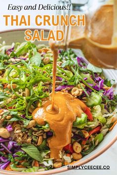 thai salad with cashews and peanut sauce in a bowl