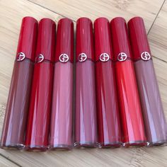 New And All Full Size! Colors In Bundle- 400 501 202 401 500 402 200 Georgia Armani, Giorgio Armani Makeup, Armani Makeup, Lipstick Colors, Makeup Lipstick, Liquid Lipstick, Lipsticks, Giorgio Armani, Pink Red