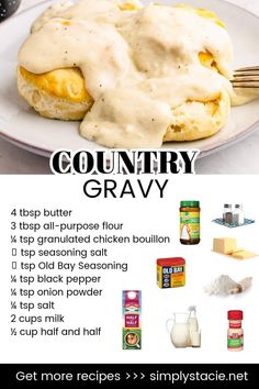 an advertisement for country gravy on a plate with eggs, cheese and other ingredients