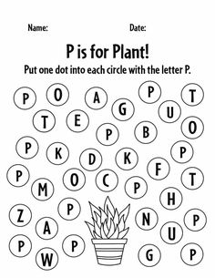 printable worksheet for the letter p is for plant with letters and numbers