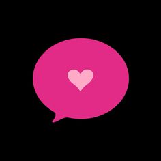 a pink speech bubble with a heart in the center on a black background for text