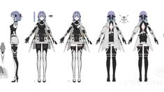 three different views of an anime character's body and head, from the front to the back