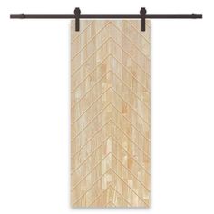 a wooden wall hanging on a metal bar with an arrow pattern in the center and bottom